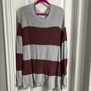 Old Navy Gray and Red Crewneck Sweater with Stripes